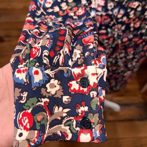 Tory Burch Floral Folk Print Long Sleeve Dress V-Neck Keyhole Stretch Knit L - Picture 7 of 13